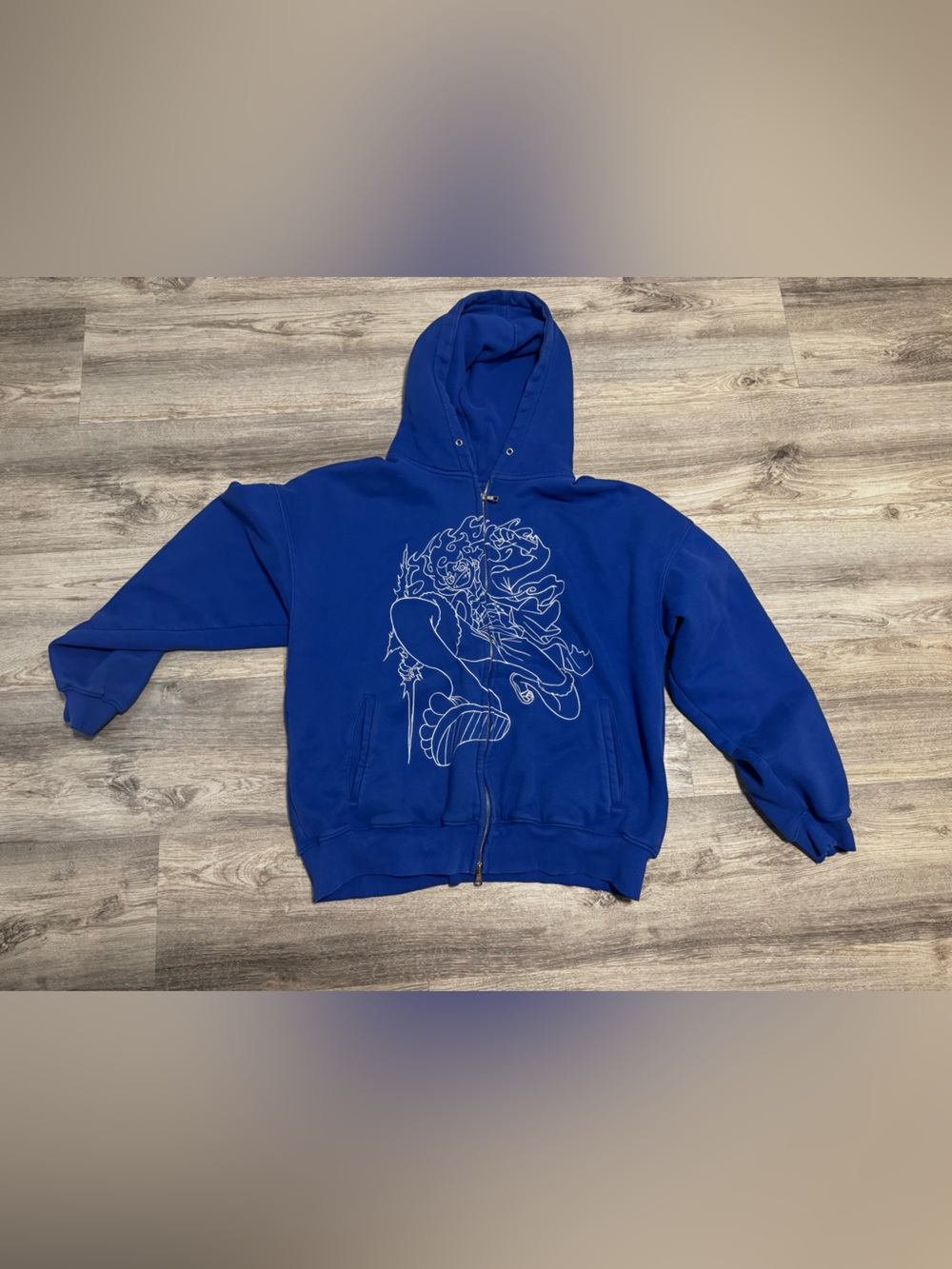 Royal Blue “One piece” Zip-Up Hoodie with White Line Art Graphic